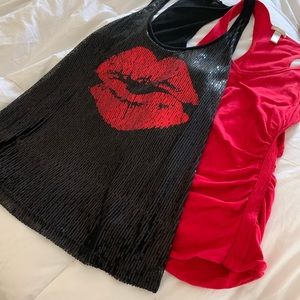 FOREVER 21 red lips racer back top with red tank